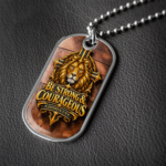 Be Strong and Courageous Necklace – Joshua 1:9 Christian Dog Tag, Lion and Cross Pendant, Bible Verse Gift for Men - Thumbnail Image 1