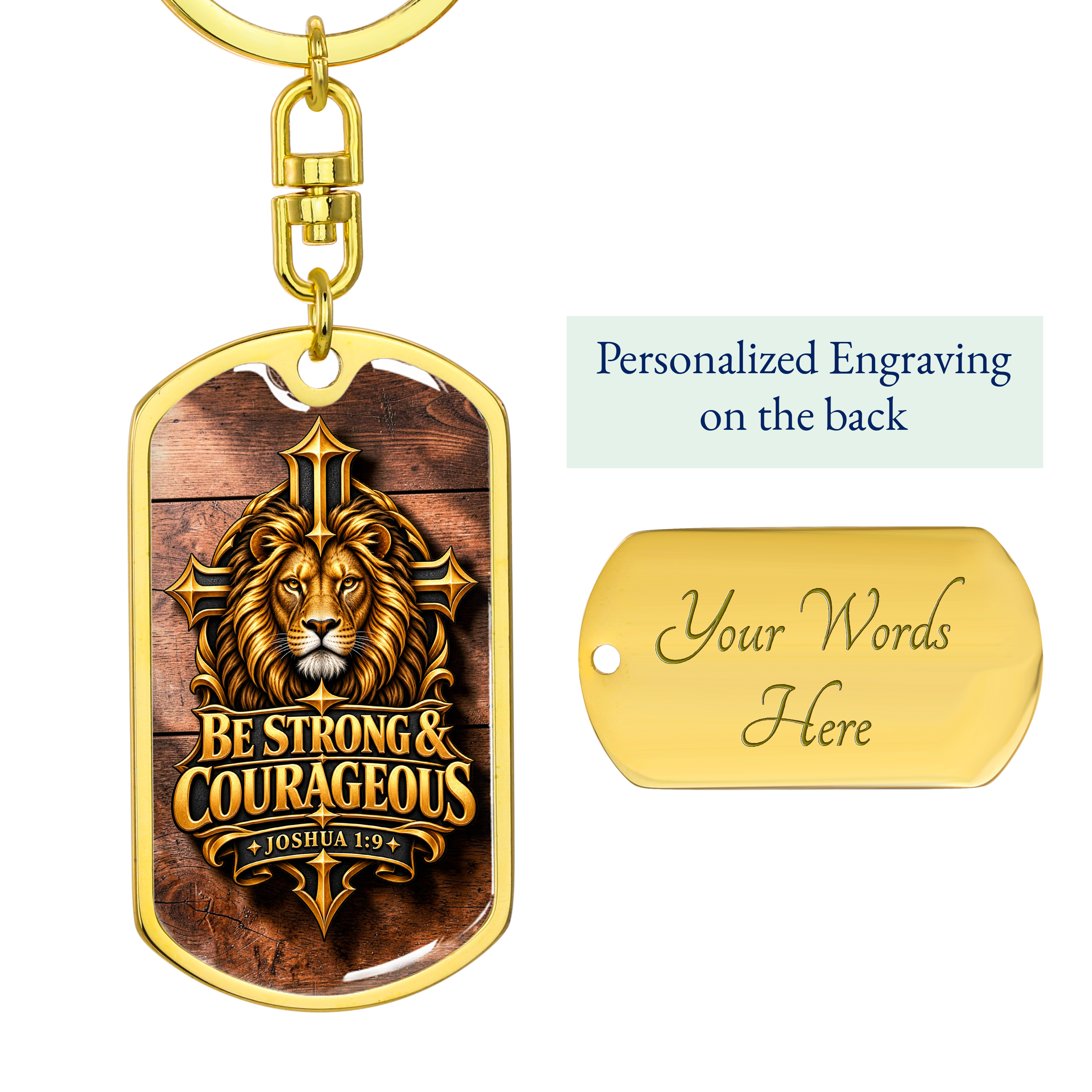 Be Strong and Courageous Necklace – Joshua 1:9 Christian Dog Tag, Lion and Cross Pendant, Bible Verse Gift for Men - Image 4