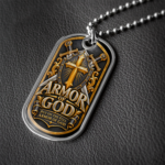 Armor of God Dog Tag Necklace – Christian Cross Shield and Swords Pendant, Inspirational Faith Jewelry Gift for Men - Thumbnail Image 2