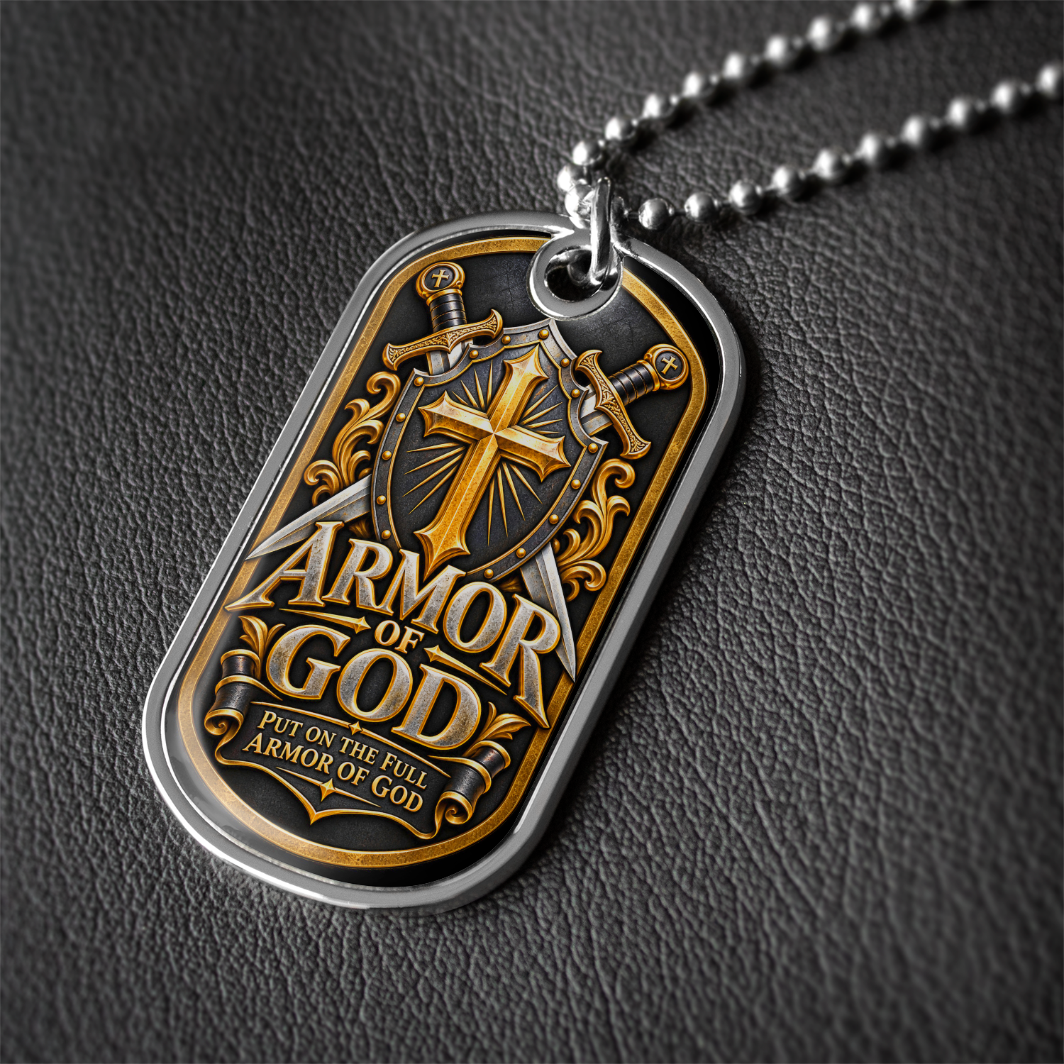 Armor of God Dog Tag Necklace – Christian Cross Shield and Swords Pendant, Inspirational Faith Jewelry Gift for Men - Image 2