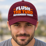Flush The Turd November Third Embroidered Twill Cap – Funny Anti Trump Baseball Hat with Orange Hair Detail - Thumbnail Image 3