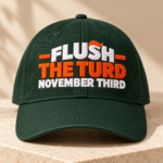 Flush The Turd November Third Embroidered Twill Cap – Funny Anti Trump Baseball Hat with Orange Hair Detail - Thumbnail Image 4