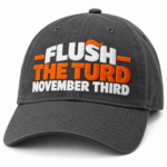 Flush The Turd November Third Embroidered Twill Cap – Funny Anti Trump Baseball Hat with Orange Hair Detail - Thumbnail Image 5