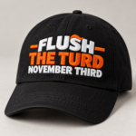 Flush The Turd November Third Embroidered Twill Cap – Funny Anti Trump Baseball Hat with Orange Hair Detail - Thumbnail Image 7