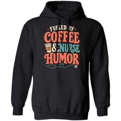 Fueled by Coffee and Nurse Humor Unisex T-Shirt, Hoodie & Sweatshirt – Funny Nursing Gift with Retro Stethoscope Graphic, Black, Hoodie